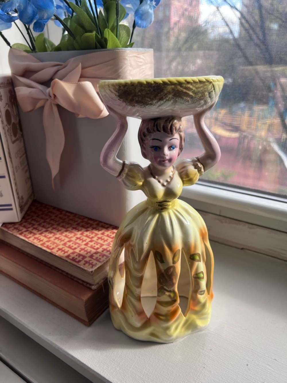 Vintage Ceramic Lady Napkin & Toothpick Holder Doll Figurine - Make an offer
